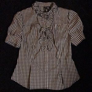 Gingham Checked Plaid Blouse Black & White